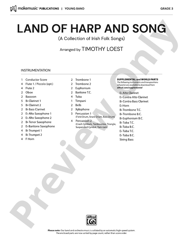 Land of Harp and Song - Concert Band Conductor Score & Parts(Digital Download)