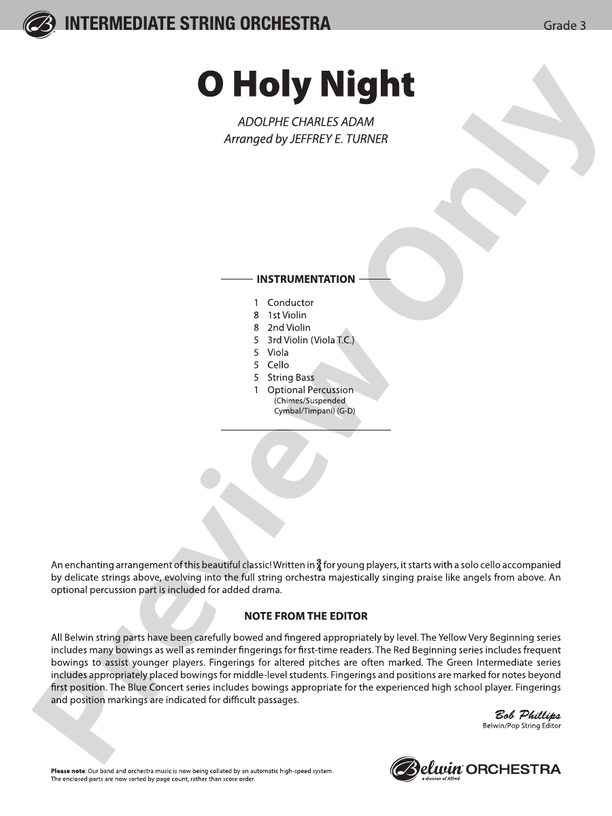 O Holy Night – String Orchestra Conductor Score & Parts (Digital Download)