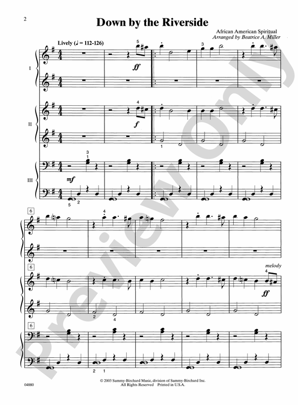 Down by the Riverside - 1 Piano, 6 Hands (Digital Download)