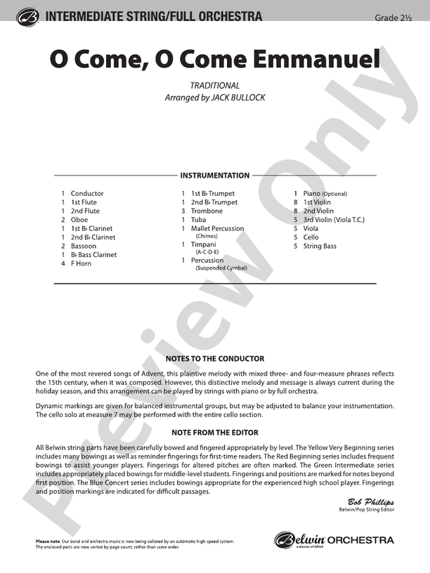 O Come, O Come Emmanuel – Ful Orchestra Conductor Score & Parts (Digital Download)