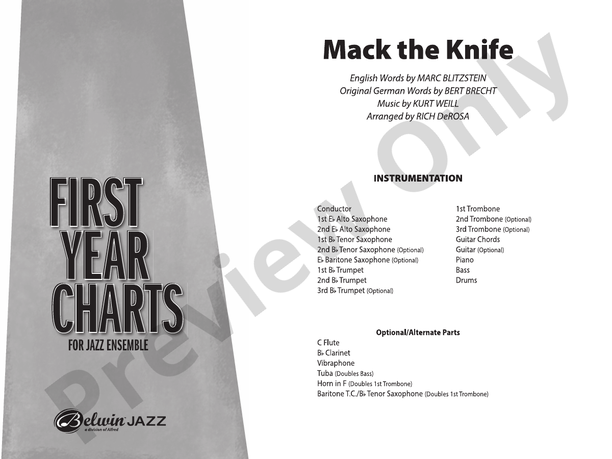 Mack the Knife (Grade 1) - Jazz Ensemble Conductor Score & Parts(Digital Download)