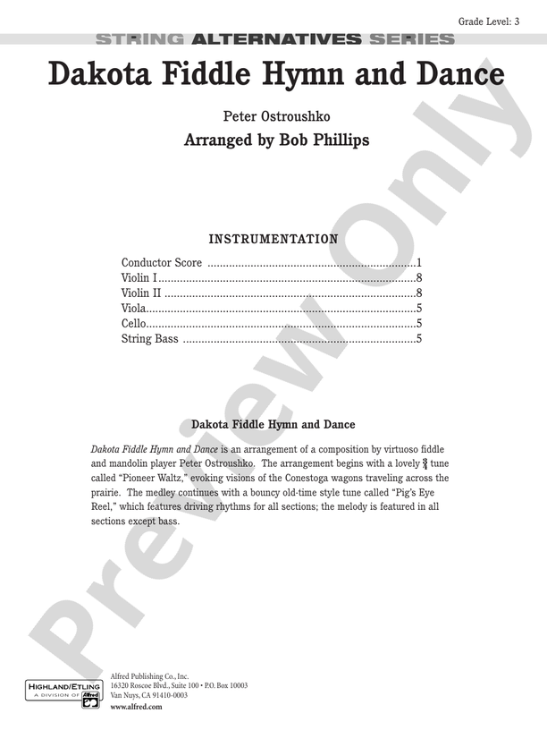 Dakota Fiddle Hymn and Dance – String Orchestra Conductor Score & Parts (Digital Download)