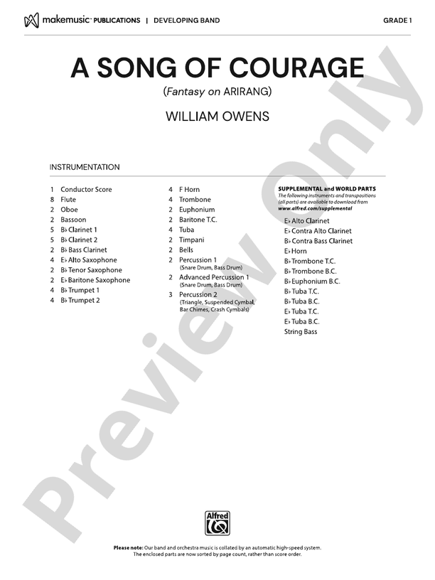 A Song of Courage – Concert Band Conductor Score & Parts (Digital Download)