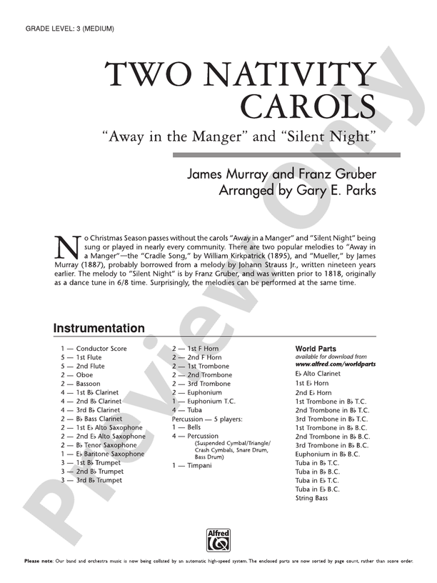 Two Nativity Carols - Concert Band Conductor Score & Parts (Digital Download)