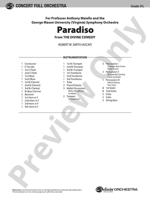 Paradiso (from The Divine Comedy) – Full Orchestra Conductor Score & Parts (Digital Download)