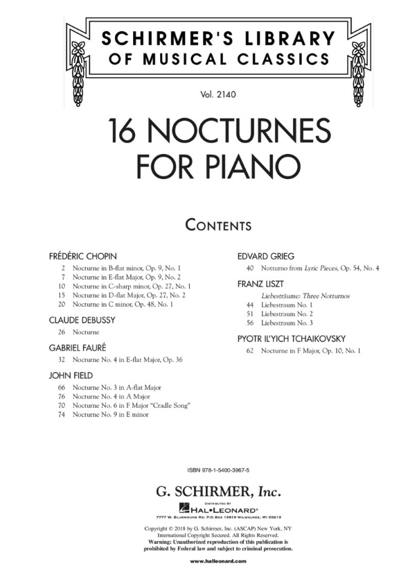 16 Nocturnes for Piano Solo