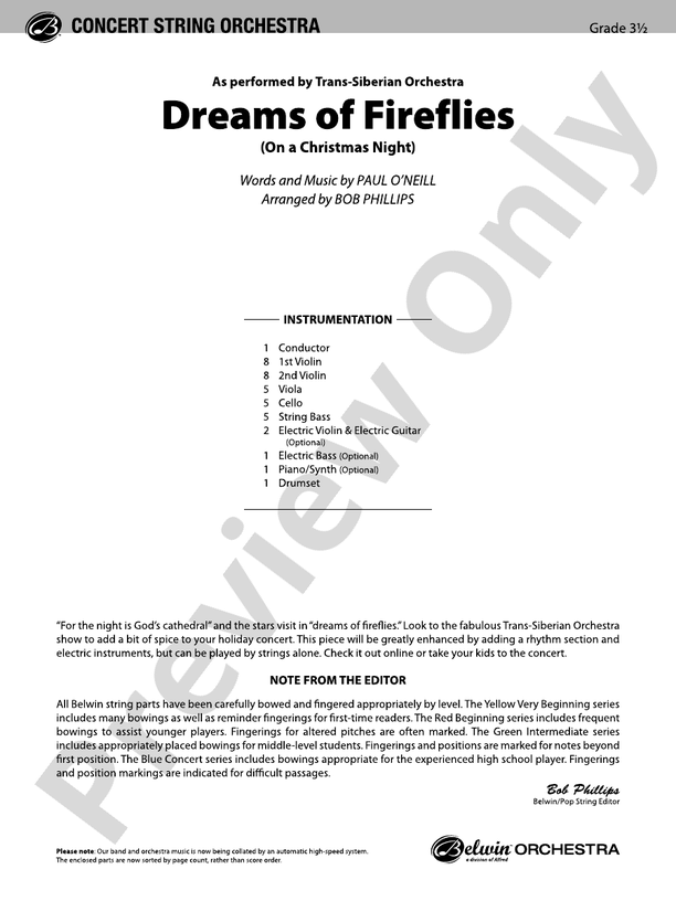 Dreams of Fireflies – String Orchestra Conductor Score & Parts (Digital Download)