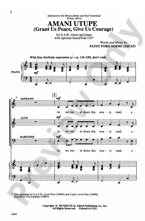 Amani Utupe (Swahili-Grant Us Peace, Give Us Courage) - SAB Choral Octavo (Digital Download)