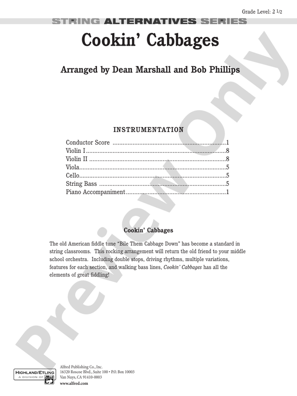 Cookin' Cabbages – String Orchestra Conductor Score & Parts (Digital Download)