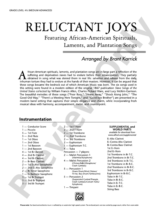 Reluctant Joys - Concert Band Conductor Score & Parts (Digital Download)