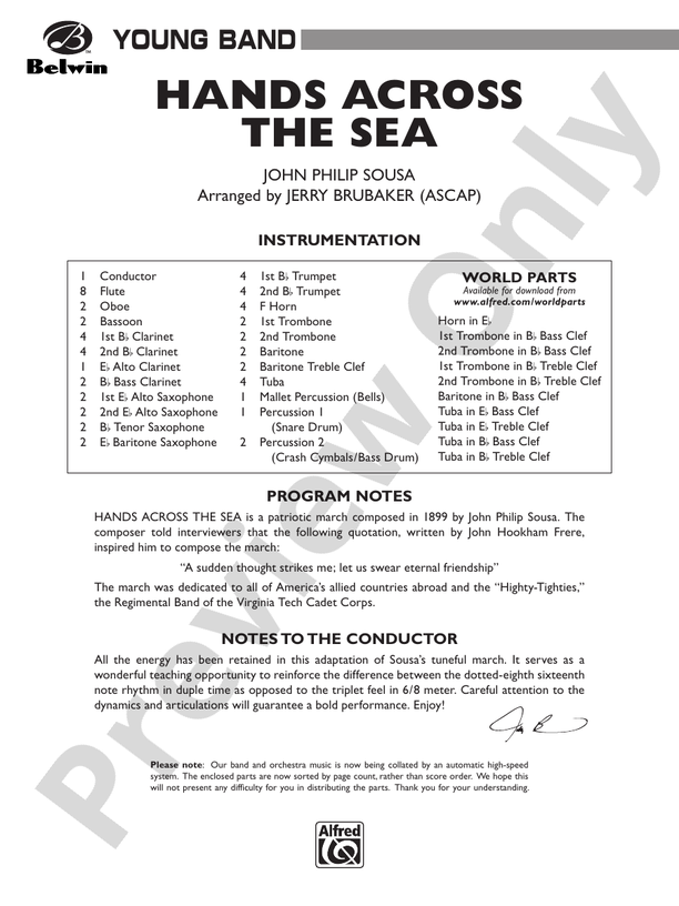 Hands Across the Sea - Concert Band Conductor Score & Parts (Digital Download)