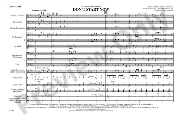 Don't Start Now – Marching Band Conductor Score & Parts (Digital Download)