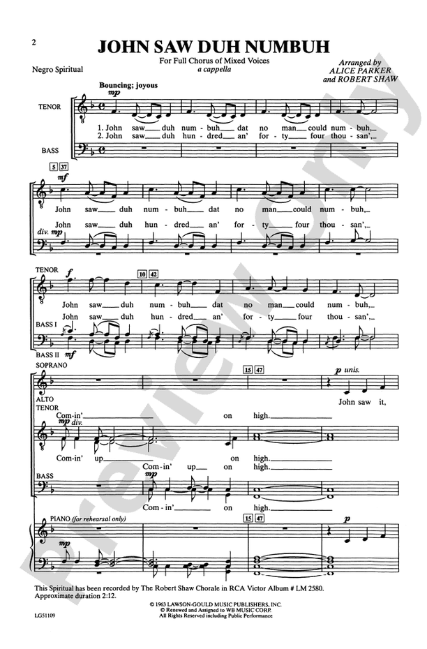 John Saw duh Numbuh – SATB Choral Octavo (Digital Download)