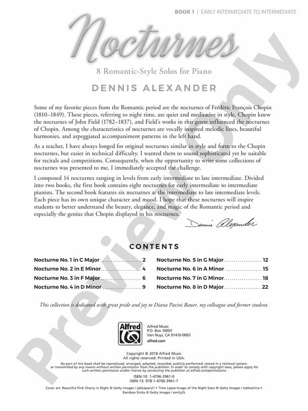 Alexander - Nocturnes, Book 1: 8 Romantic-Style Solos for Piano - Piano (Digital Download)