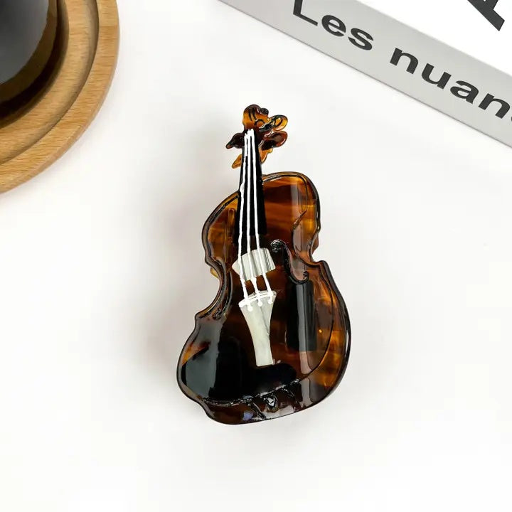 Hair Claw Violin Large Dark Brown Acetate