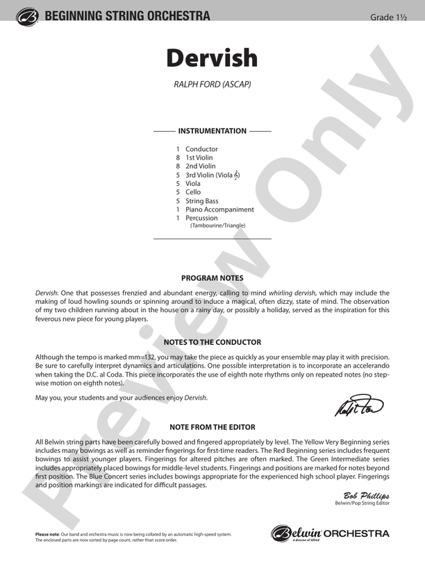 Dervish – String Orchestra Conductor Score & Parts (Digital Download)