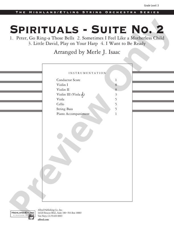 Spirituals Suite, No. 2 – String Orchestra Conductor Score & Parts (Digital Download)