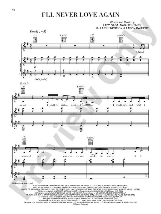 I'll Never Love Again (from A Star Is Born) - PVG (Digital Download)