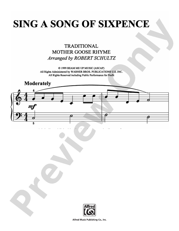 Sing a Song of Sixpence - Arr. Robert Schultz - Easy Piano (Digital Download)