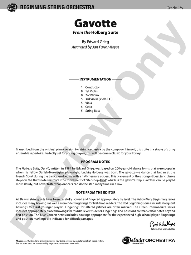 Gavotte (Arr. Jan Farrar-Royce) - String Orchestra Conductor Score & Parts (Digital Download)