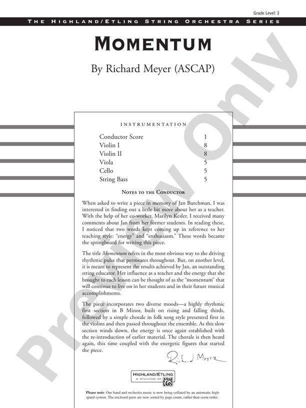 Momentum – String Orchestra Conductor Score & Parts (Digital Download)