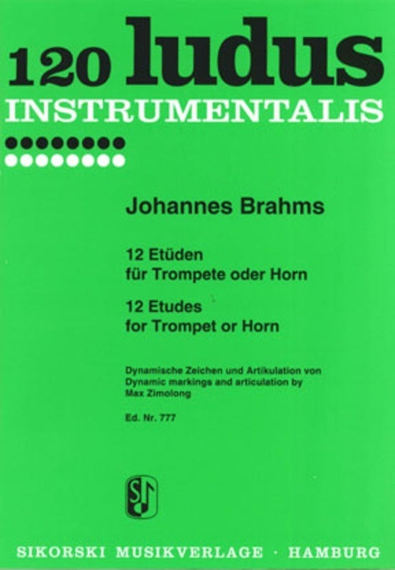12 Etudes for Trumpet Or Horn - Brahms - Sikorski SIK0777
