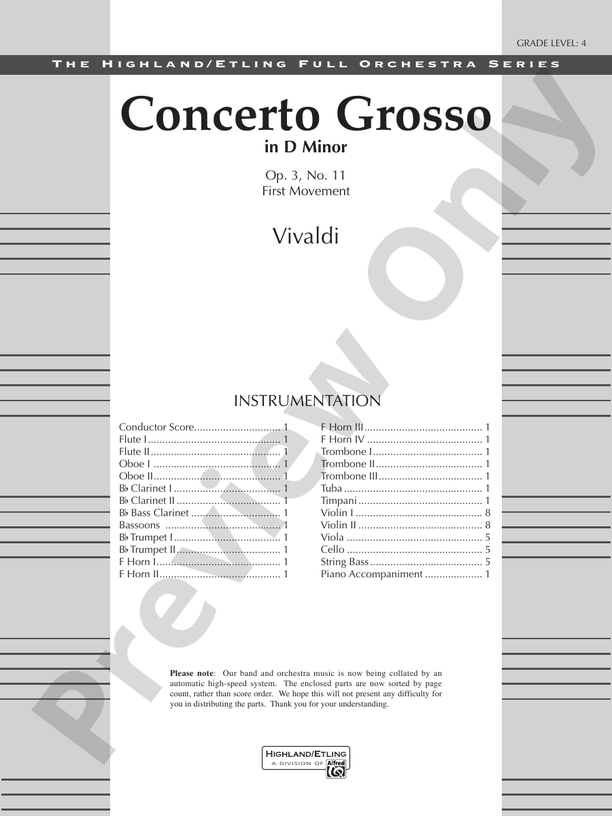 Concerto Grosso in D Minor – Full Orchestra Conductor Score & Parts (Digital Download)
