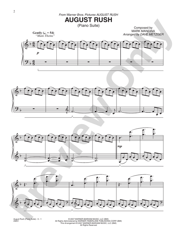 Mancina - August Rush (Piano Suite) - Piano (Digital Download)