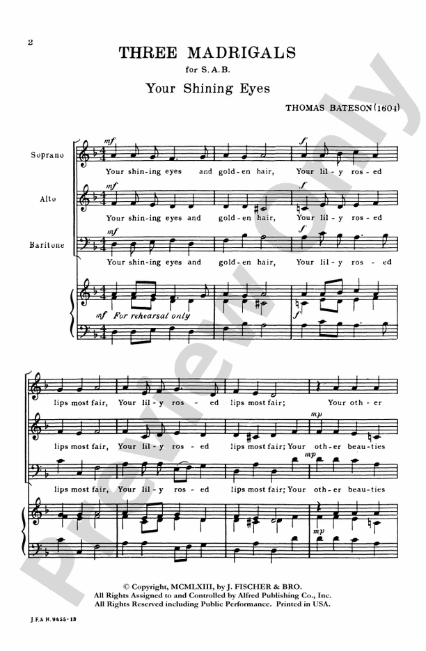 Madrigals (from the XVIIth Century) – SAB, a cappella Set I - (3) Choral Octavo (Digital Download)