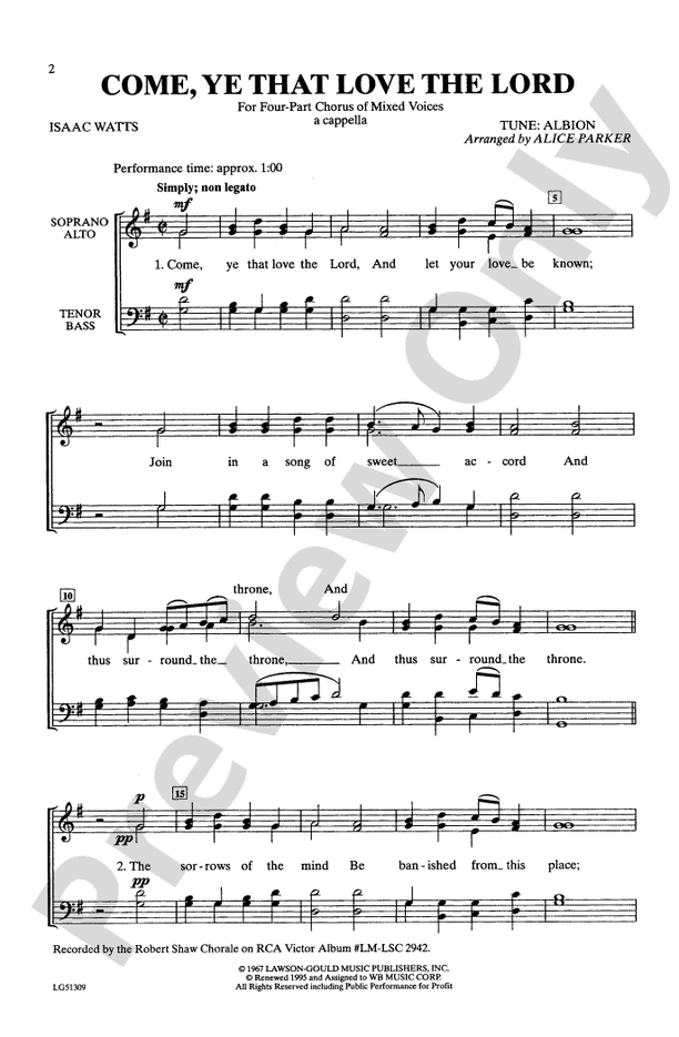 Come, Ye That Love the Lord – SATB Choral Octavo (Digital Download)