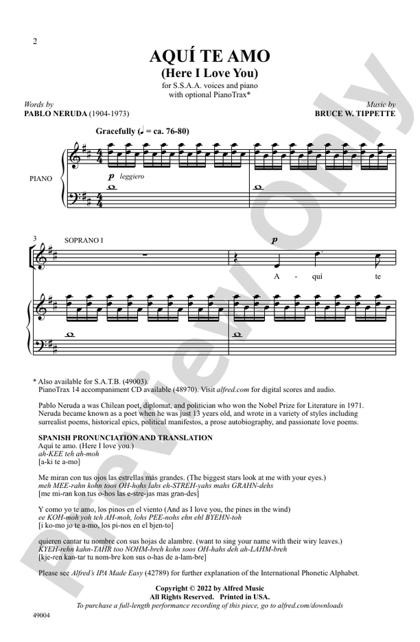 Aqui Te Amo - SSAA Choral Octavo (Digital Download)