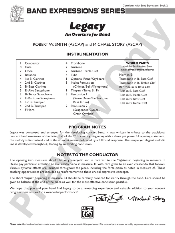 Legacy (An Overture for Band) - Concert Band Conductor Score & Parts (Digital Download)