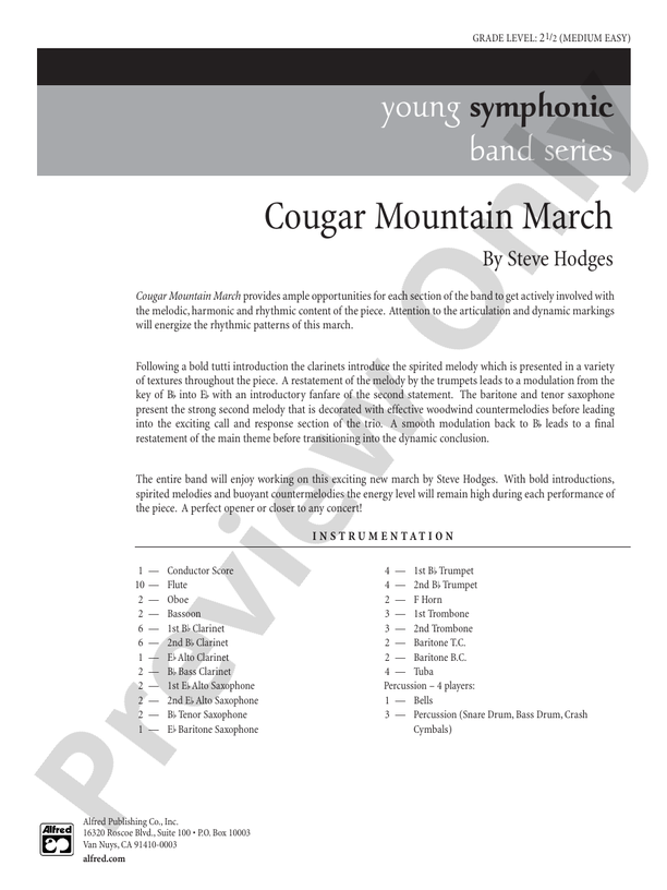 Cougar Mountain March - Concert Band Conductor Score & Parts (Digital Download)