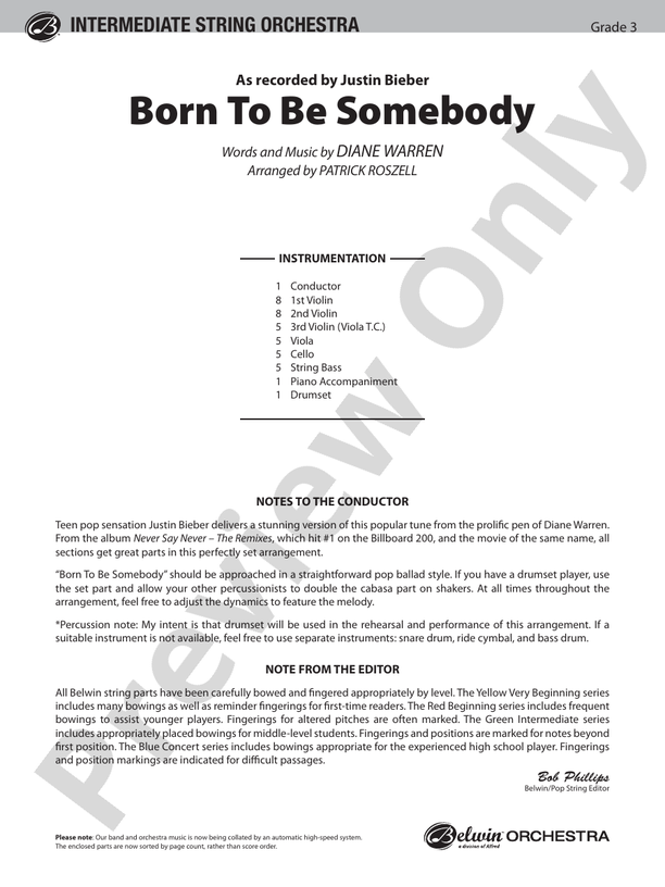 Born to Be Somebody – String Orchestra Conductor Score & Parts (Digital Download)