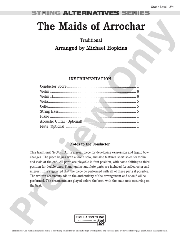 The Maids of Arrochar – String Orchestra Conductor Score & Parts (Digital Download)