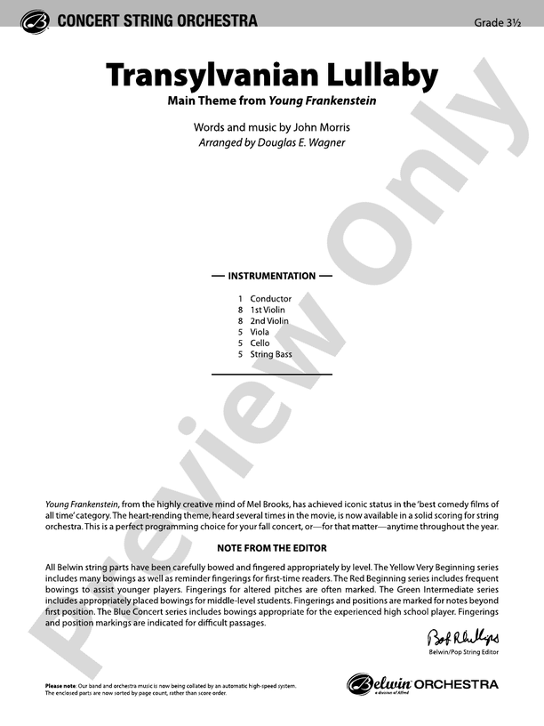 Transylvanian Lullaby - String Orchestra Conductor Score & Parts (Digital Download)