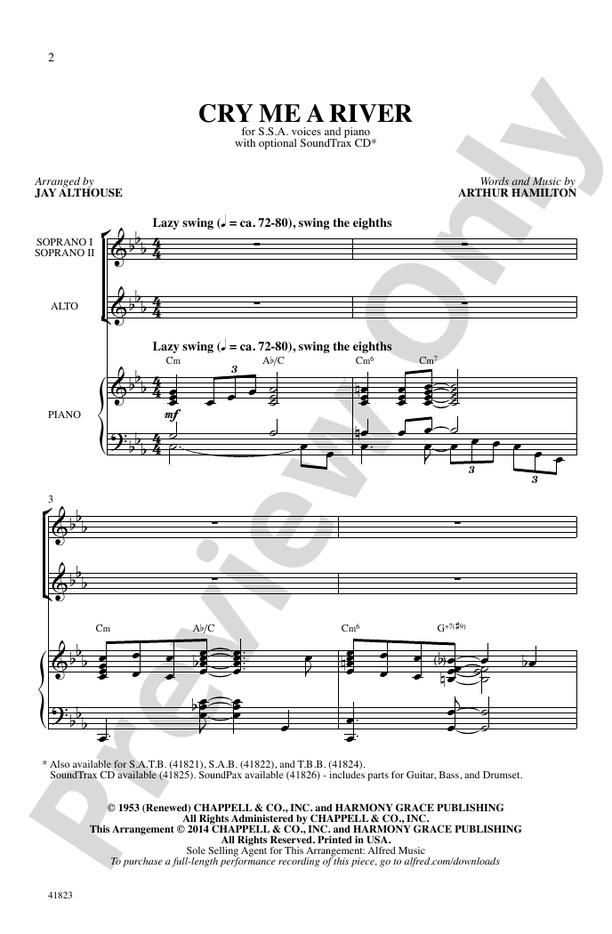Cry Me a River – SSA Choral Octavo (Digital Download)