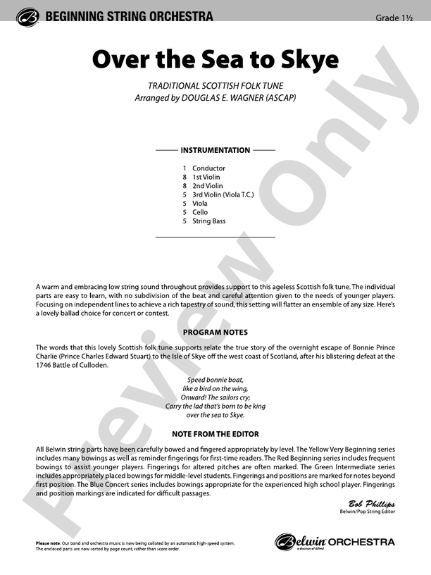 Over the Sea to Skye (Grade 1.5) – String Orchestra Conductor Score & Parts (Digital Download)