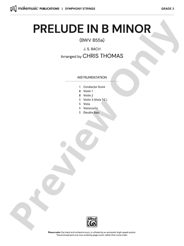 Prelude in B Minor – String Orchestra Conductor Score & Parts (Digital Download)