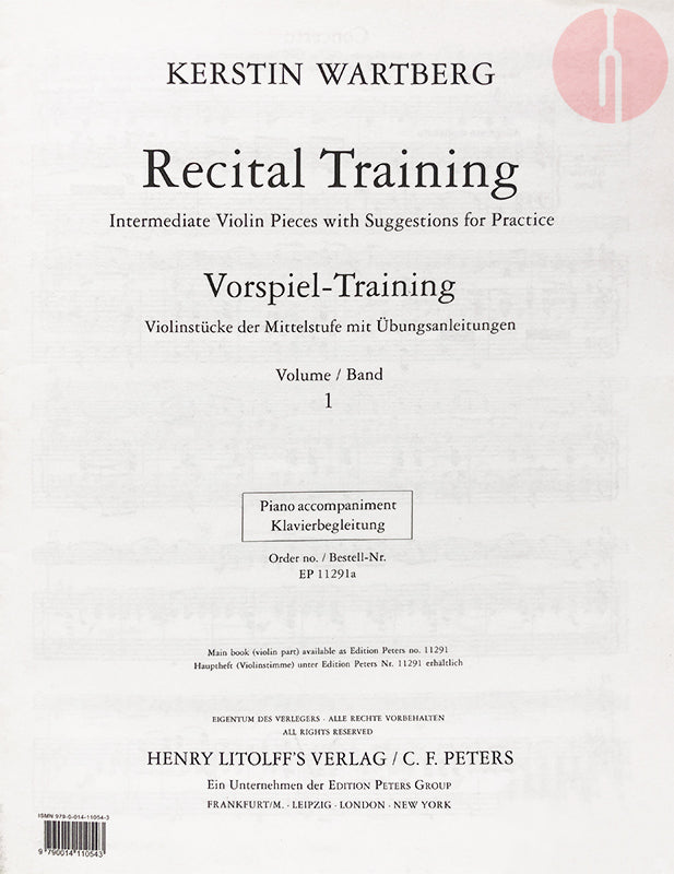 Recital Training Volume 1 - Piano Accompaniment by Wartberg Peters P11291A