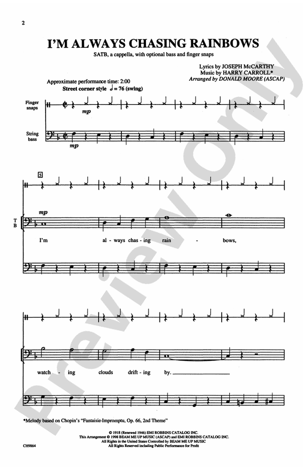 I'm Always Chasing Rainbows – SATB, a cappella Choral Octavo (Digital Download)