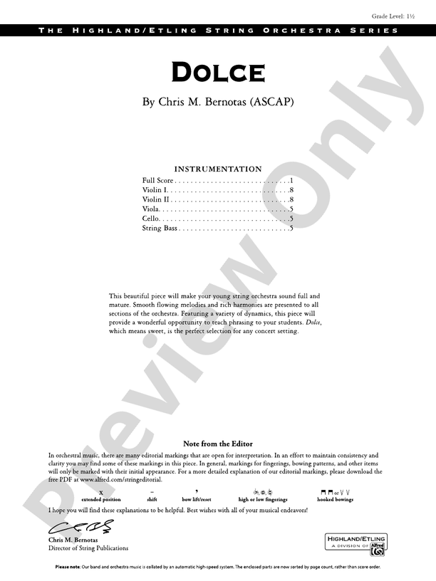 Dolce - String Orchestra Conductor Score & Parts (Digital Download)