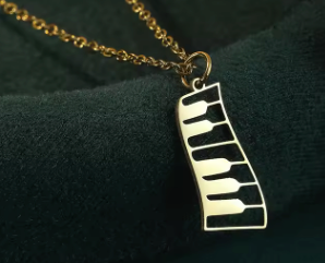 Curved Keyboard Pendant and Chain Gold