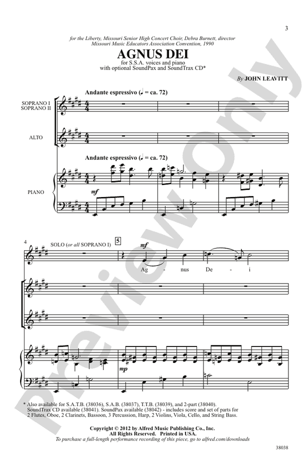 Agnus Dei - John Leavitt - SSA Choral Octavo (Digital Download)