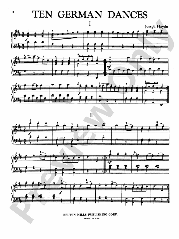 Haydn - Ten German Dances - Piano Solo (Digital Download)
