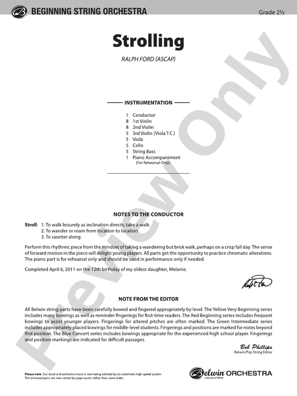 Strolling – String Orchestra Conductor Score & Parts (Digital Download)