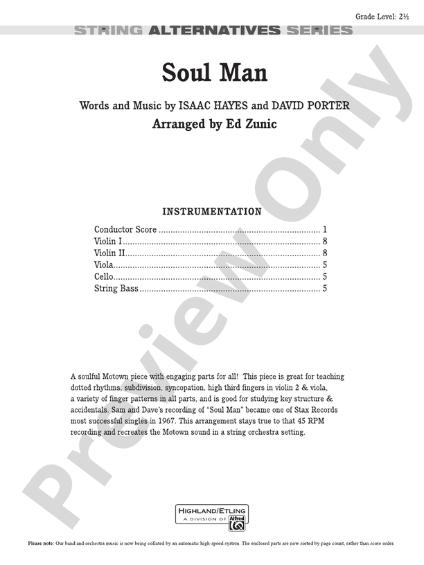 Soul Man - String Orchestra Conductor Score & Parts (Digital Download)