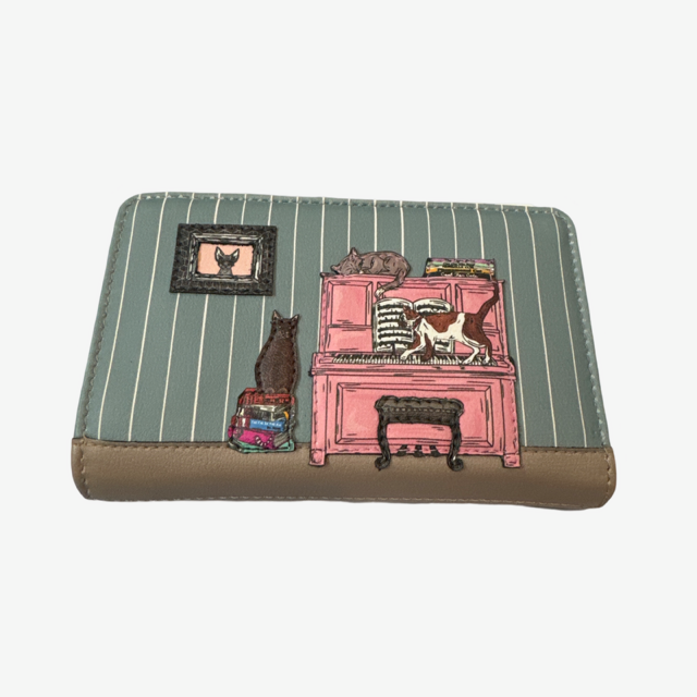 Yoshi Music Purse Leather Two Cats on a Piano