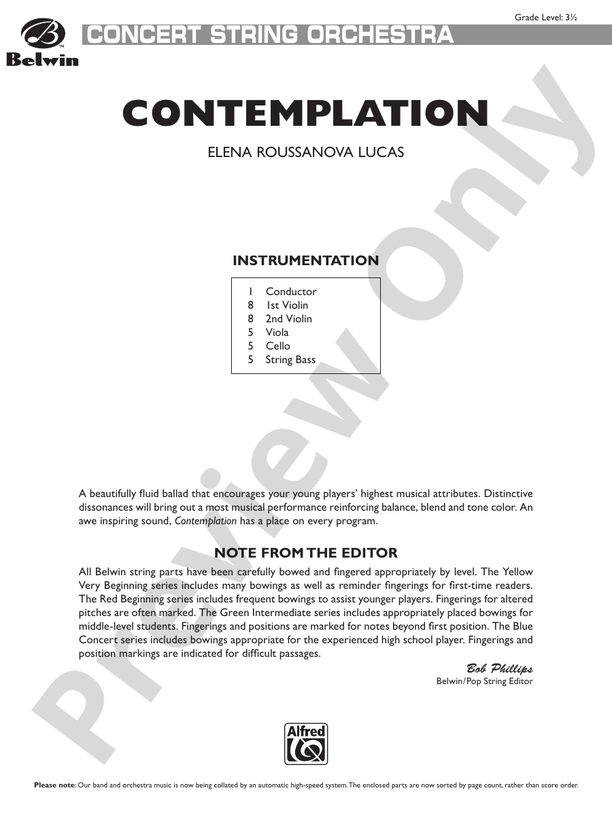 Contemplation – String Orchestra Conductor Score & Parts (Digital Download)