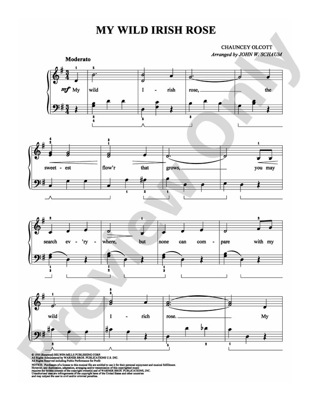 My Wild Irish Rose - Arr. John W Schaum - Easy Piano (Digital Download)